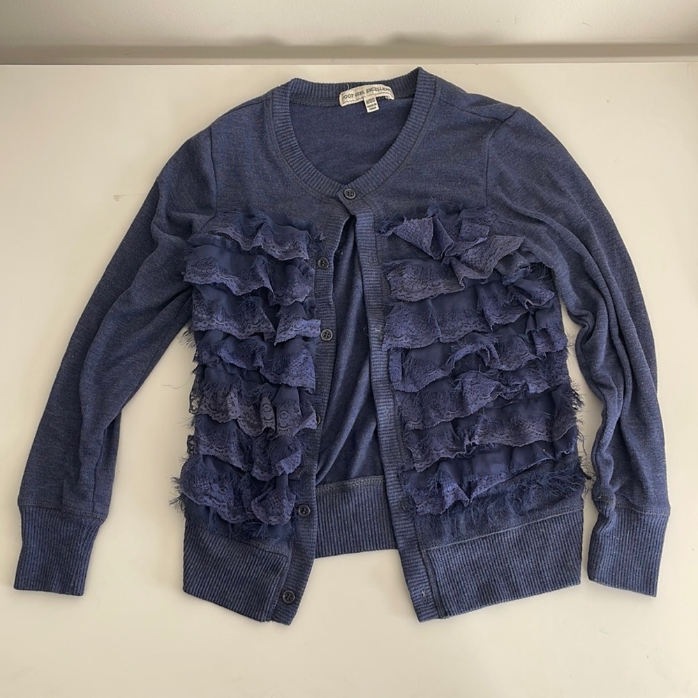 Poof Girl Excellence Button-up Sweater Navy Blue Girls 10/12